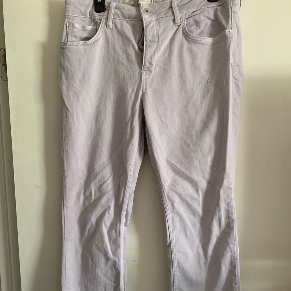 Pilcro and the Letterpress cropped Lavender Jeans.